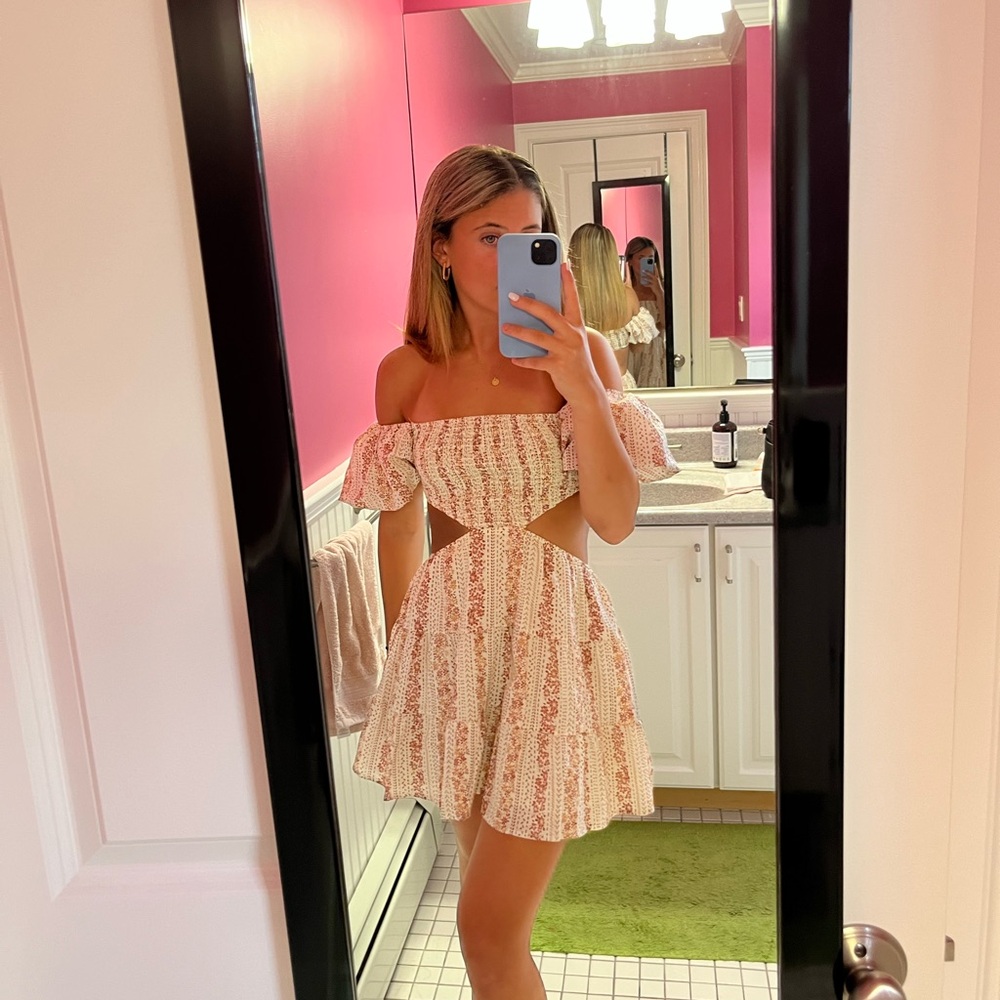 Off-Shoulder Floral Dress with Cutouts
